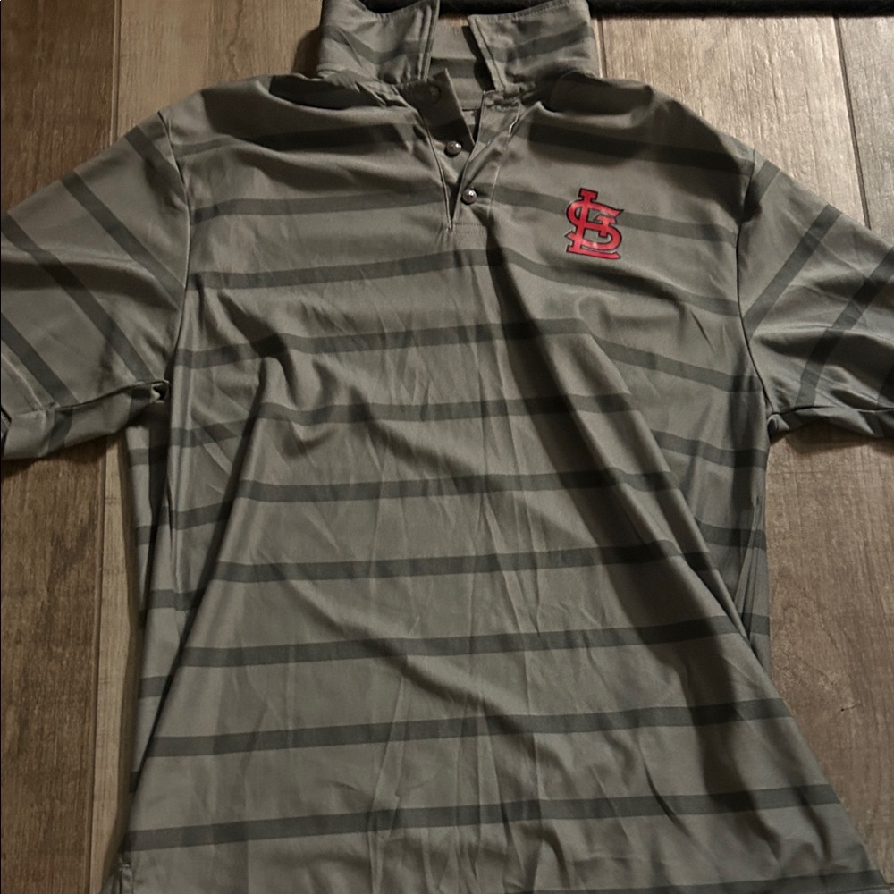 St. Louis Cardinals Gray Striped Polo Shirt with Red Logo